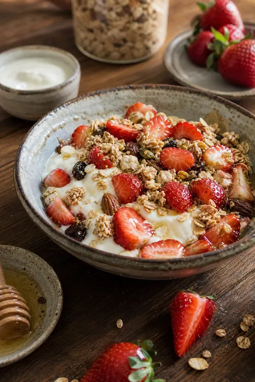 Jogurt s müsli a jahodami