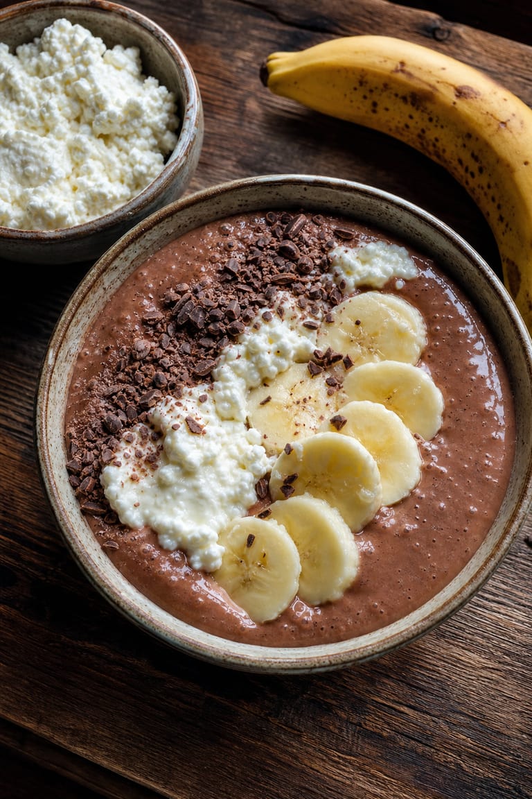 Kakaové proteinové smoothie s banánem a tvarohem