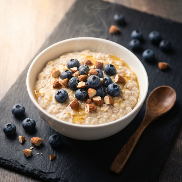Ovesná kaše s borůvkami a mandlemi