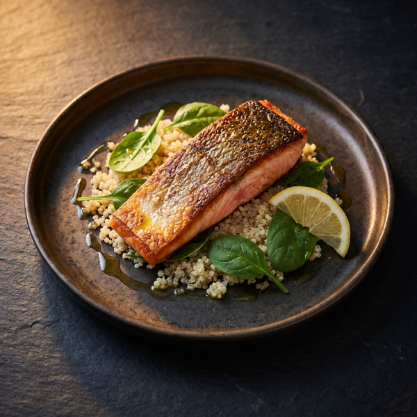 Losos na grilu s quinoou a špenátem