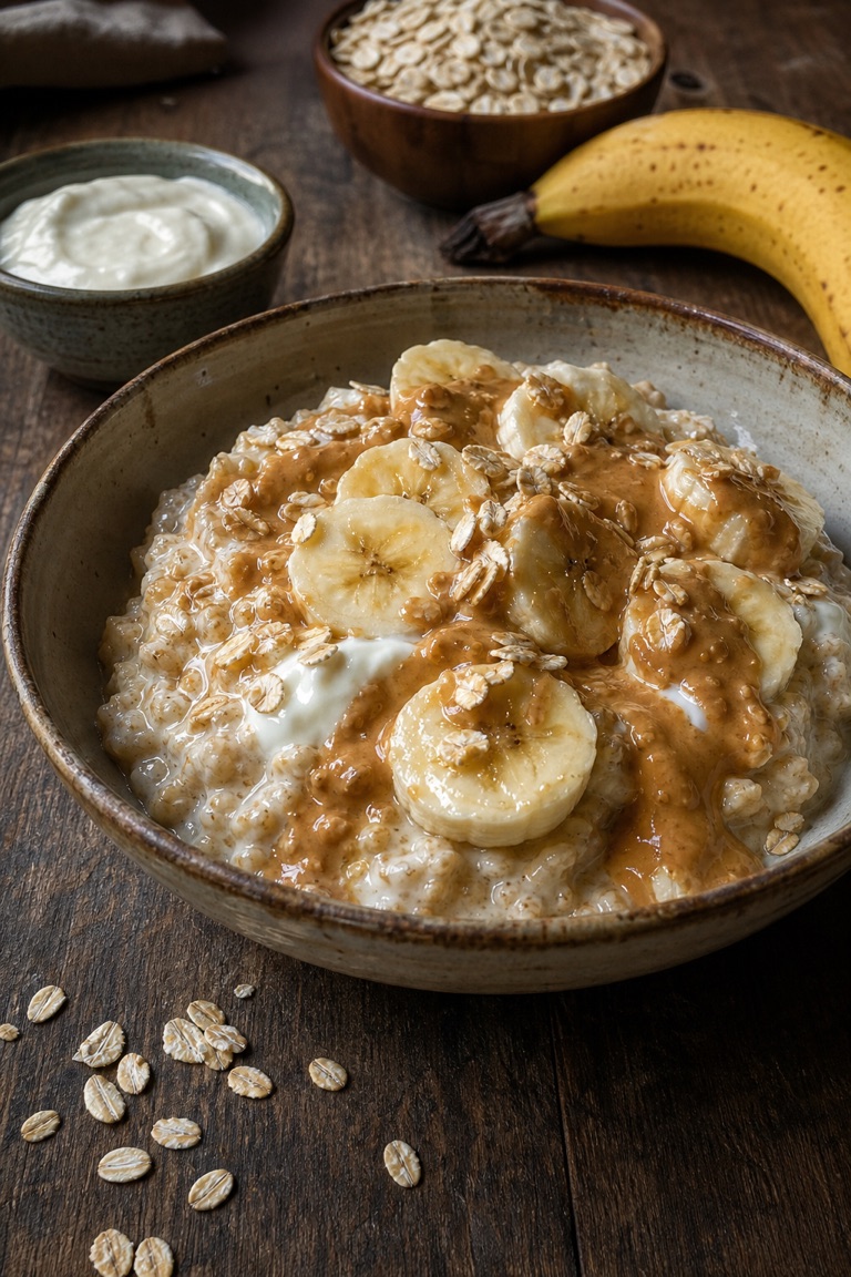 Overnight oats s jogurtem, banánem a arašídovým máslem