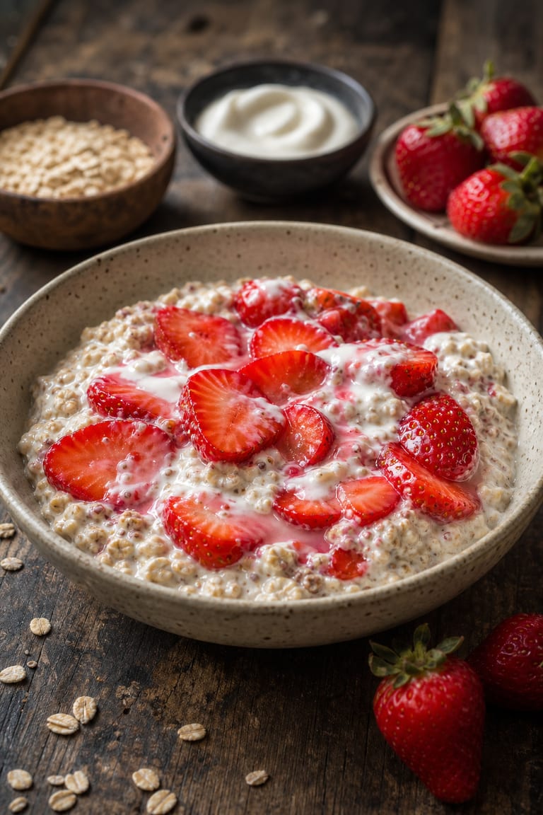 Overnight oats s proteinem a jahodami