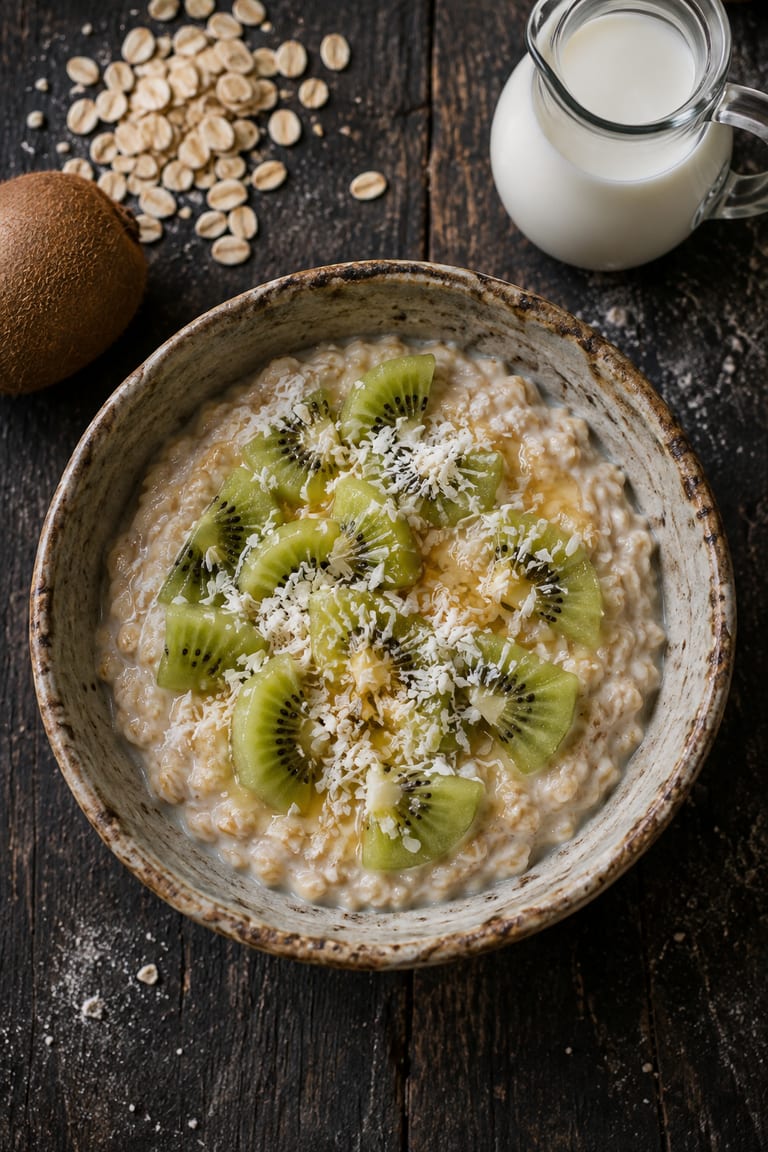Ovesná kaše s kiwi a kokosem
