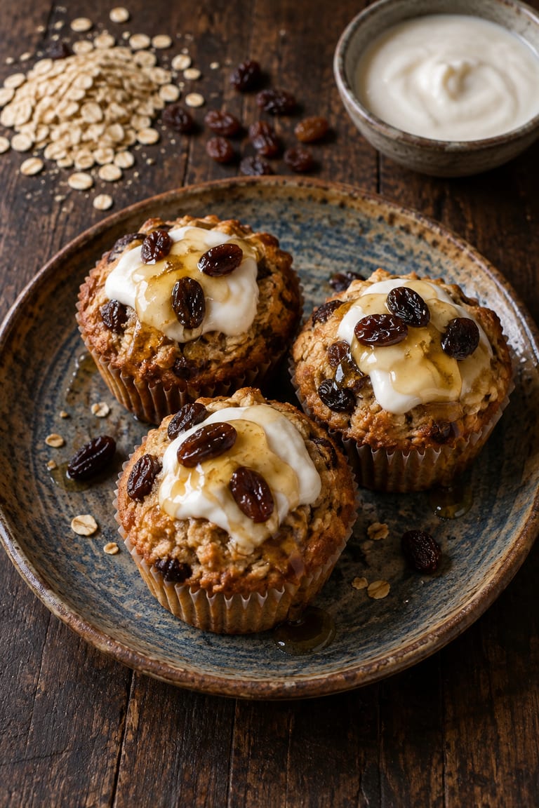 Skořicové ovesné muffiny s rozinkami