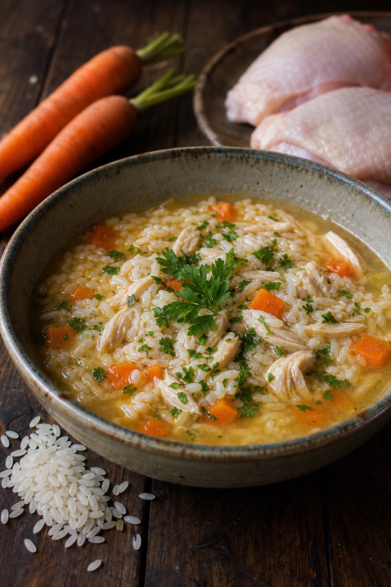 Sytá kuřecí polévka s rýží