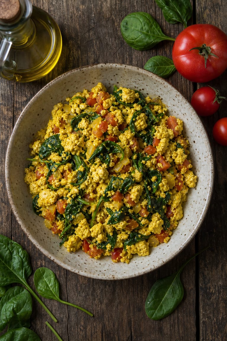 Tofu scramble s kurkumou a špenátem