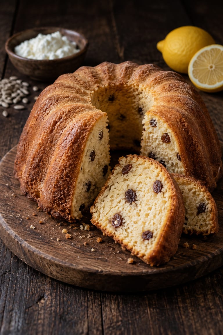 Tvarohová bábovka s rozinkami