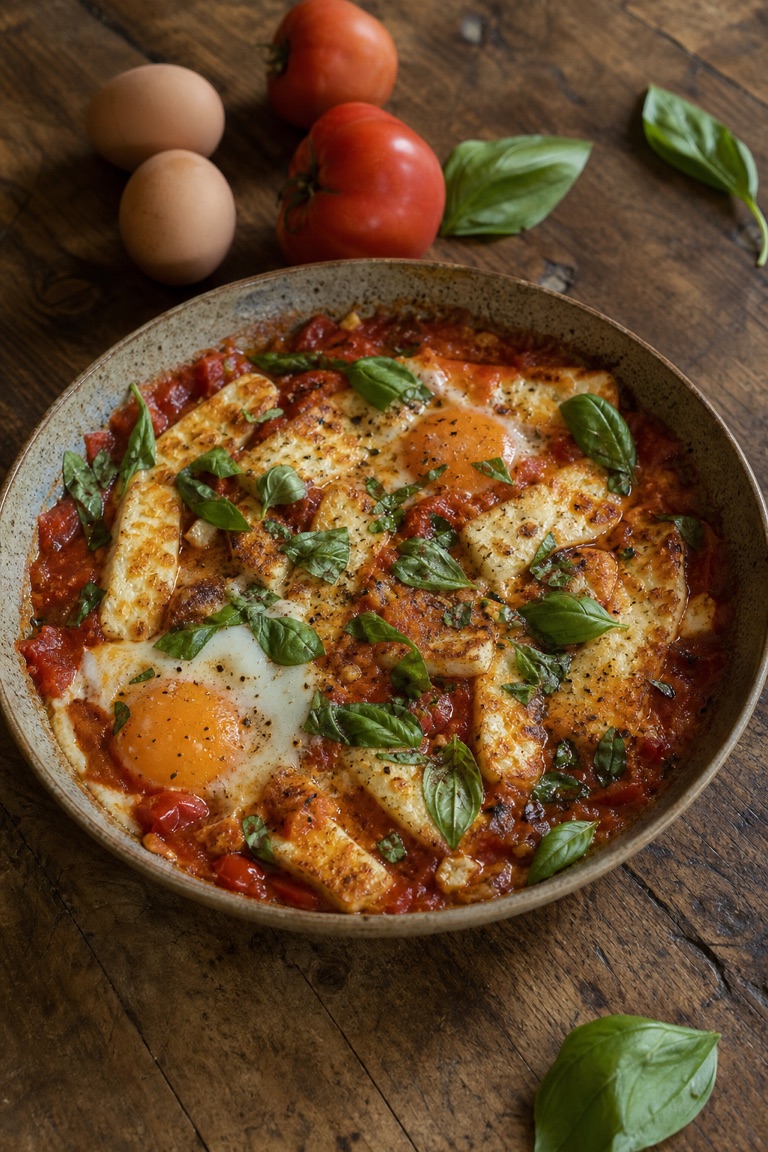 Vejce s halloumi a rajčaty