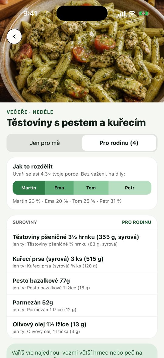 Recept přepočítaný pro rodinu