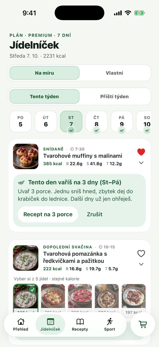 Jídelníček s vařením na tři dny