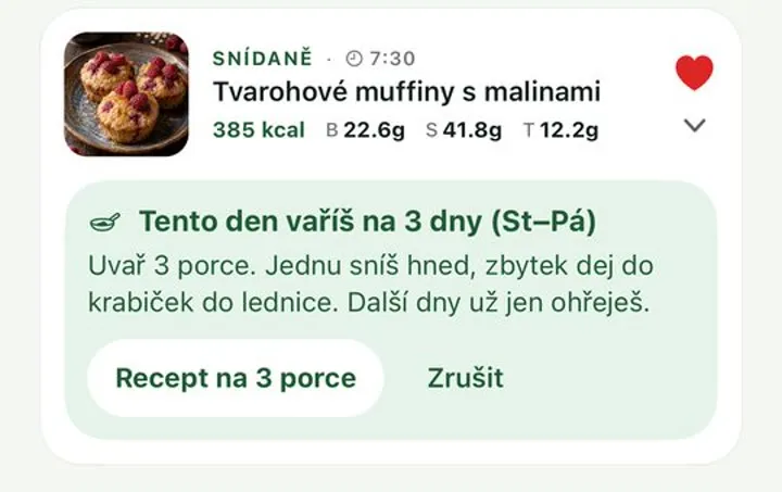 Vaření na víc dní v aplikaci Zpět do formy